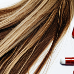 **Image Prompt:** A close-up shot of dry, damaged hair with split ends, accompanied by pills and supplement bottles scattered around. The overall tone is cautionary, highlighting the negative effects of excessive supplement use for hair health.